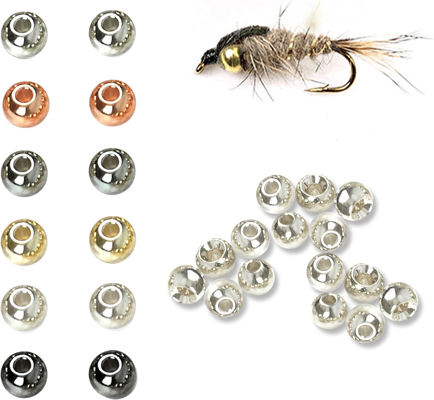 Aventik 50pc Brass Beads Tapered Hole Fly Tying Materials Lure Jig 10 colors / 5 sizes Fly Fishing