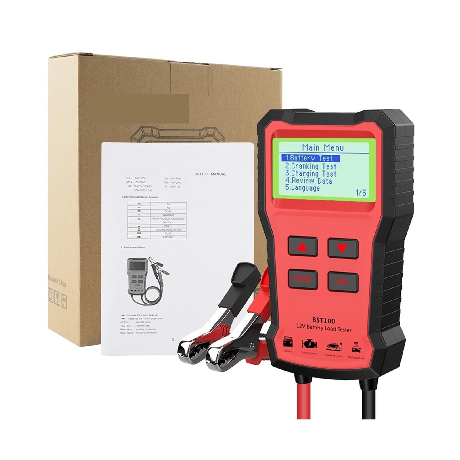 BST100 12V Tester akumulatorów Analizator akumulatorów samochodowych wanie obwodów ładowania rozruchowego 220Ah 2000CCA Wielojęzyczne narzędzie do akumulatorów
