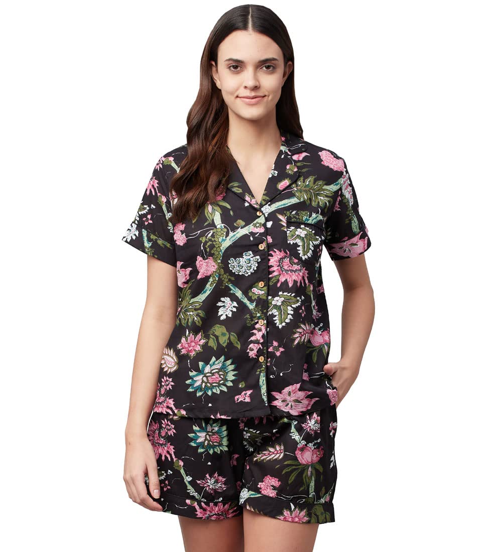 divena Black Cotton Floral Print Night Suit-picture-10