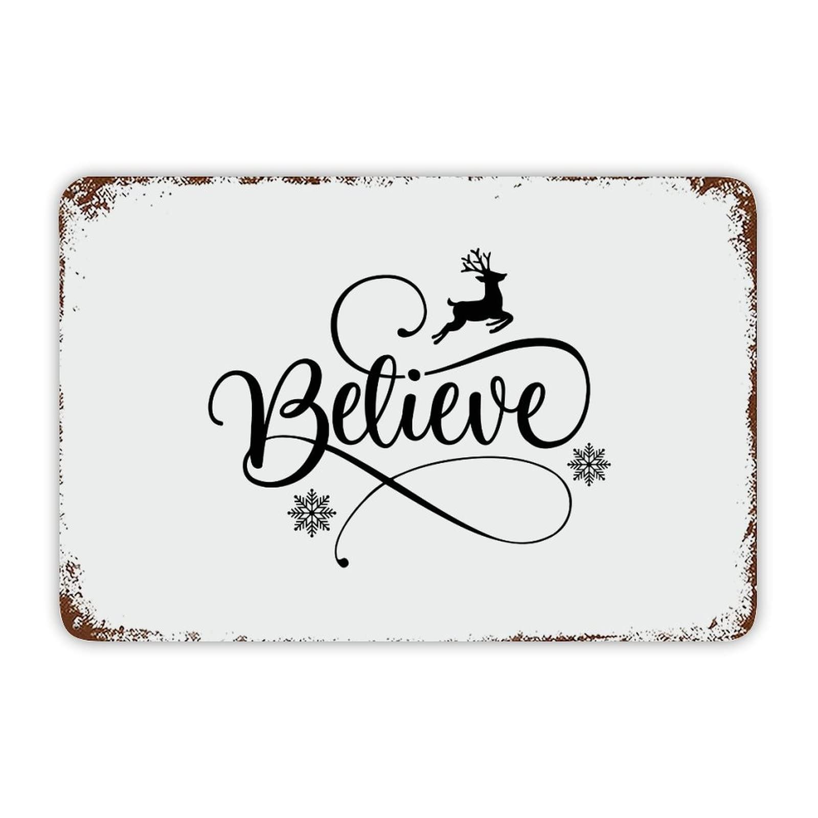 ENEDNATE Christmas Metal Sign,Vintage Man Cave Aluminum Tin Metal Sign with Saying 8x12 Inch Believe Retro Street Metal Signs for Indoor Outdoor Garden Patio Yard Cafe Pub Home Decor