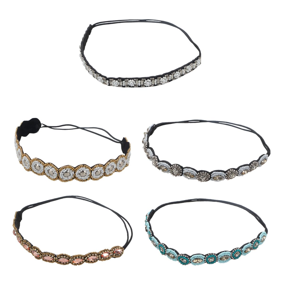 VALICLUD Fasce Elastiche per Chioma Perline Finte e Strass, Fatte a Mano, Confezione da 6 Pezzi, Adatte a Donne e Ragazze per Diverse Occasioni