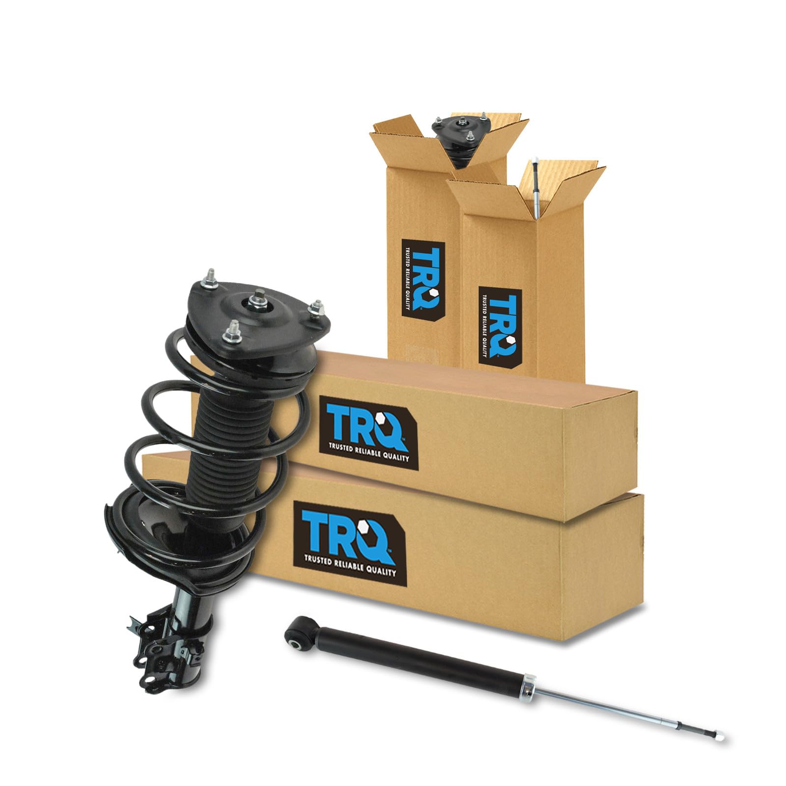 TRQ Front and Rear Complete Strut Assembly &amp; Shock Absorber Kit Complete Strut &amp; Coil Spring Assembly Compatible with 2006-2011 Hyundai Accent Kia Rio Rio5
