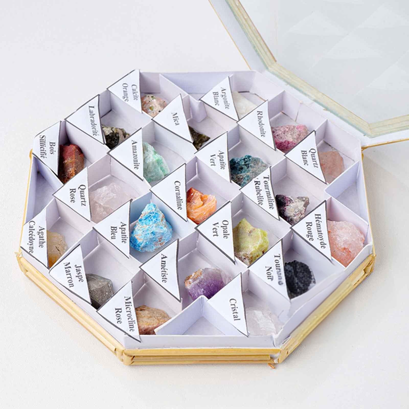 21 Cristales Naturales y Piedras de curación Set de Piedra cruda de Cristal curativo Natural para Reiki, Equilibrio de Chakra, Mejora de la meditación,Octagonal Gift Box