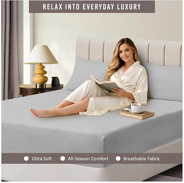 GC GAVENO CAVAILIA Fitted Sheet Single Bed (91 x 190cm) - Grey Bedding Sheets - Plain Dyed Microfiber Bed Sheets Single - (10 inch) 25cm Deep Pocket Bottom Sheet - Easycare - Wrinkle & Fade Resistant - 2