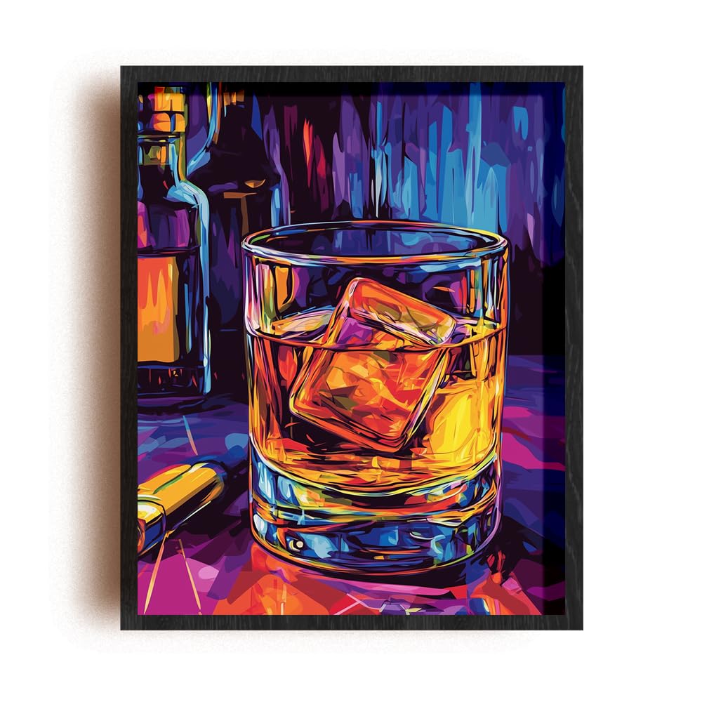 (Unframed) (16x20 Inch) Matte Wall Art Print Of Pop Art Whiskey Scene with Dynamic Highlights - Eco-Friendly Poster, Custom Decor for Home, Office, Bedroom, Bath Room, Living Room, Dining Room, Made