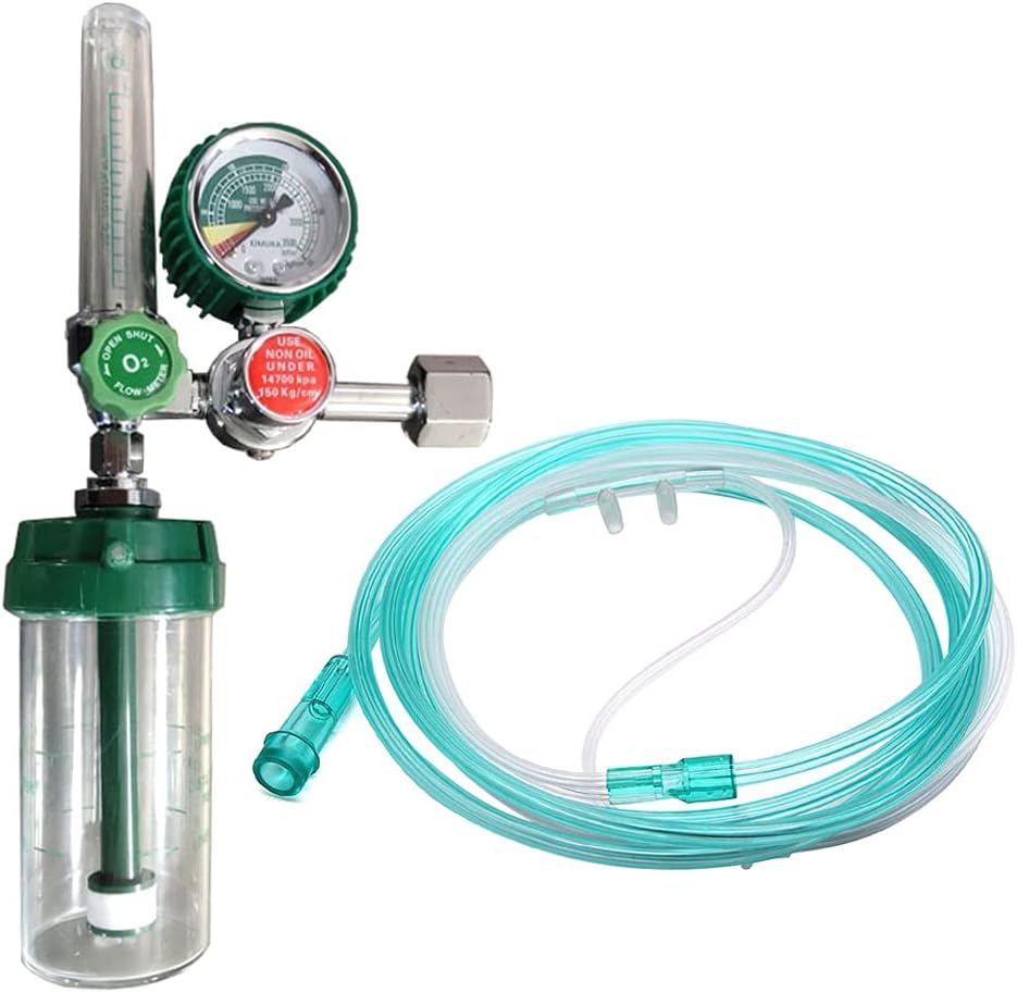 tegongse Oxygen Pressure Regulator, Oxygen Pressure Gas Regulator Inhaler, Pressure Reducer Oxygen Gauge Flow Meter Buoy Type Female Thread and Tube