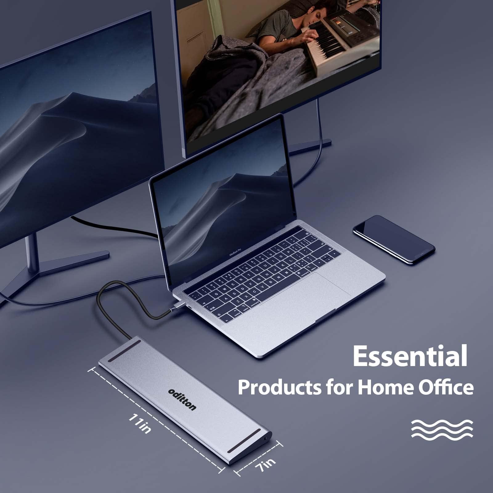 Hub USB C, oditton 13 in 1, docking station per laptop Internet/2 porte 5 Gbps USB 3.0/USB C 5 Gbps/2 HDMI 4K / VGA / 2 USB 2.0/100 W PD compatibile USB C Laptop/TF/SD Card/ 3,5 mm per Mac OS