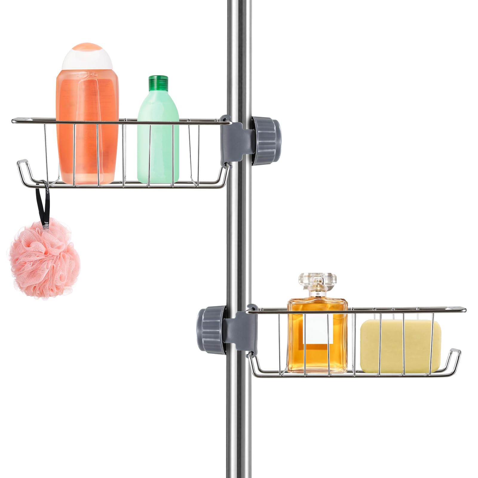 Salle De Bain Organisée Étagère De Douche Télescopique Lolypot - Sans Perçage 32-48cm Pour Barre De Douche 18-25mm Accessoire Salle De Bain Noir