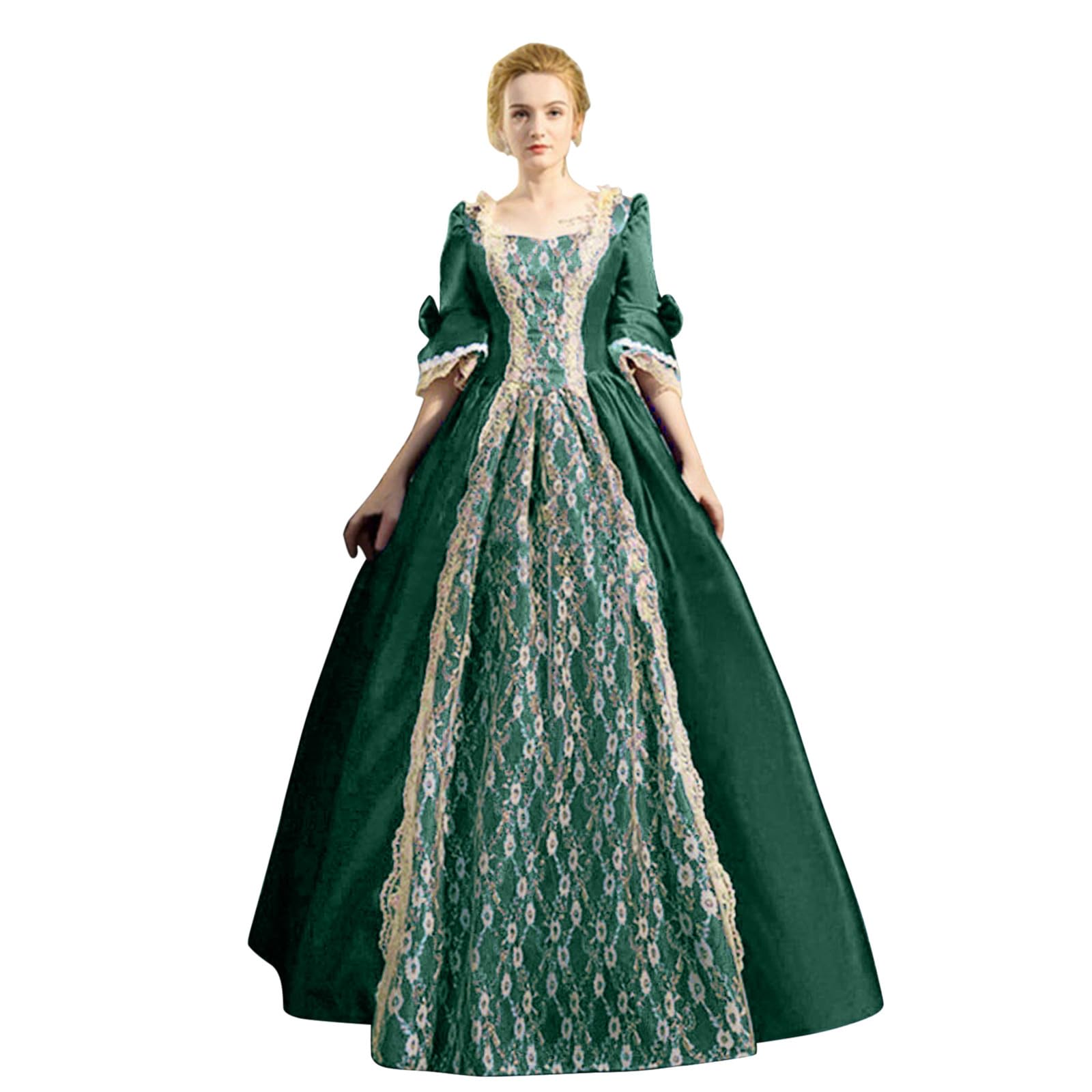 PAIDAXING European Vintage Court Gown for Women Square Neckline with Flared Sleeves & Intricate Lace Floor Length Maxi Dress for Renaissance Fairs Reenactments & Weddings Cosplay Event Outfit — image 1