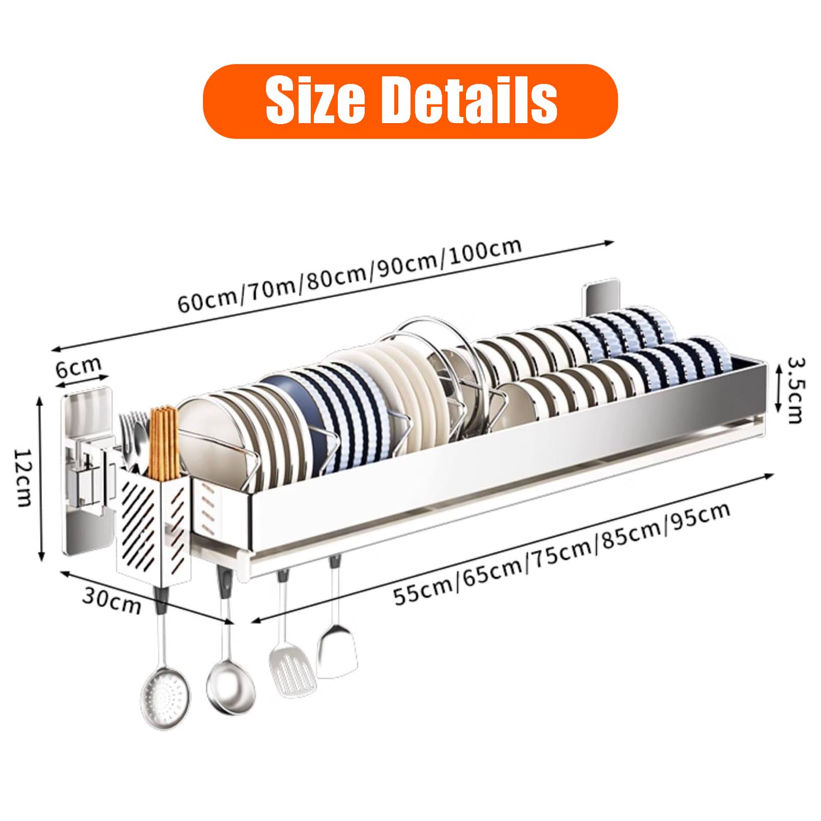 Escurridor de Platos de Pared, Rejilla de Secado de Platos de Pared, escurridor de Platos Colgante, escurridor de Almacenamiento de Platos con Bandeja de Goteo, Ahorra Espacio, para Platos,