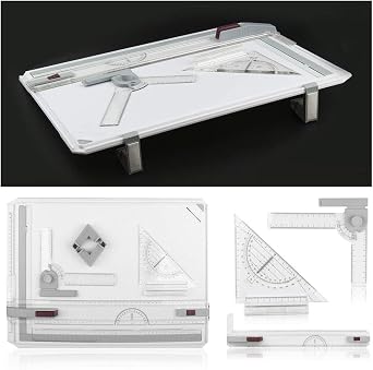 Queiting A3 Drawing Board, Adjustable Angle Drafting Table with Protractor, Paper Locator, Sliding Ruler, Anti-Slip Support Legs, 51X37CM