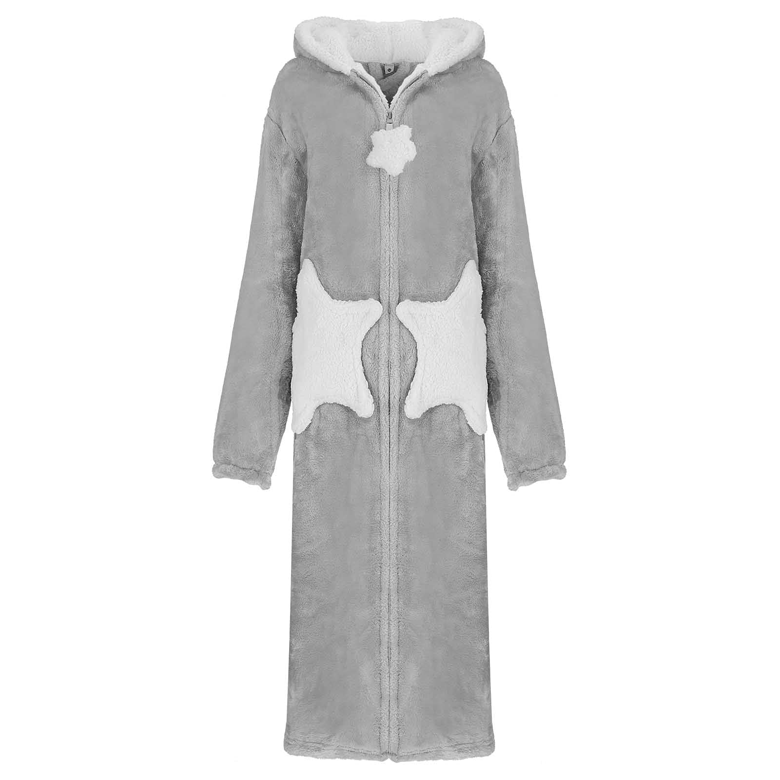 Schlafmantel Damen Kuschelig - Bademantel Damen Mit Reißverschluss | Fleece Hausanzug Unisex Hausmantel Herren Erwachsene Loungewear Mit Taschen Und Kapuze Bademäntel Schlafanzug Saunamantel