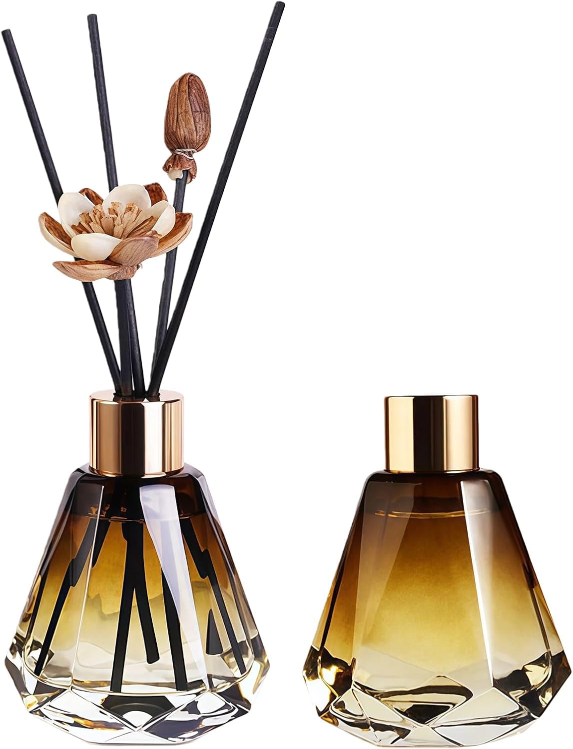 2Pcs 60ml 2oz Glass Diffuser Bottles Jar Diamond Shaped Refillable Aromatherapy Containers Use for Essential Oils Reed Diffusers DIY Fragrance Accessories Home Scent Decor