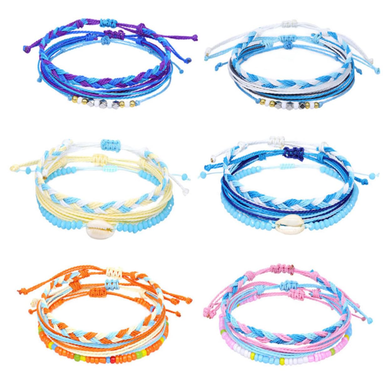 9piezas Pulseras De Playa Tejidas Mano Conchas De Mar Pulsera De Hilo De Cera Bangle De Moda Mezclados