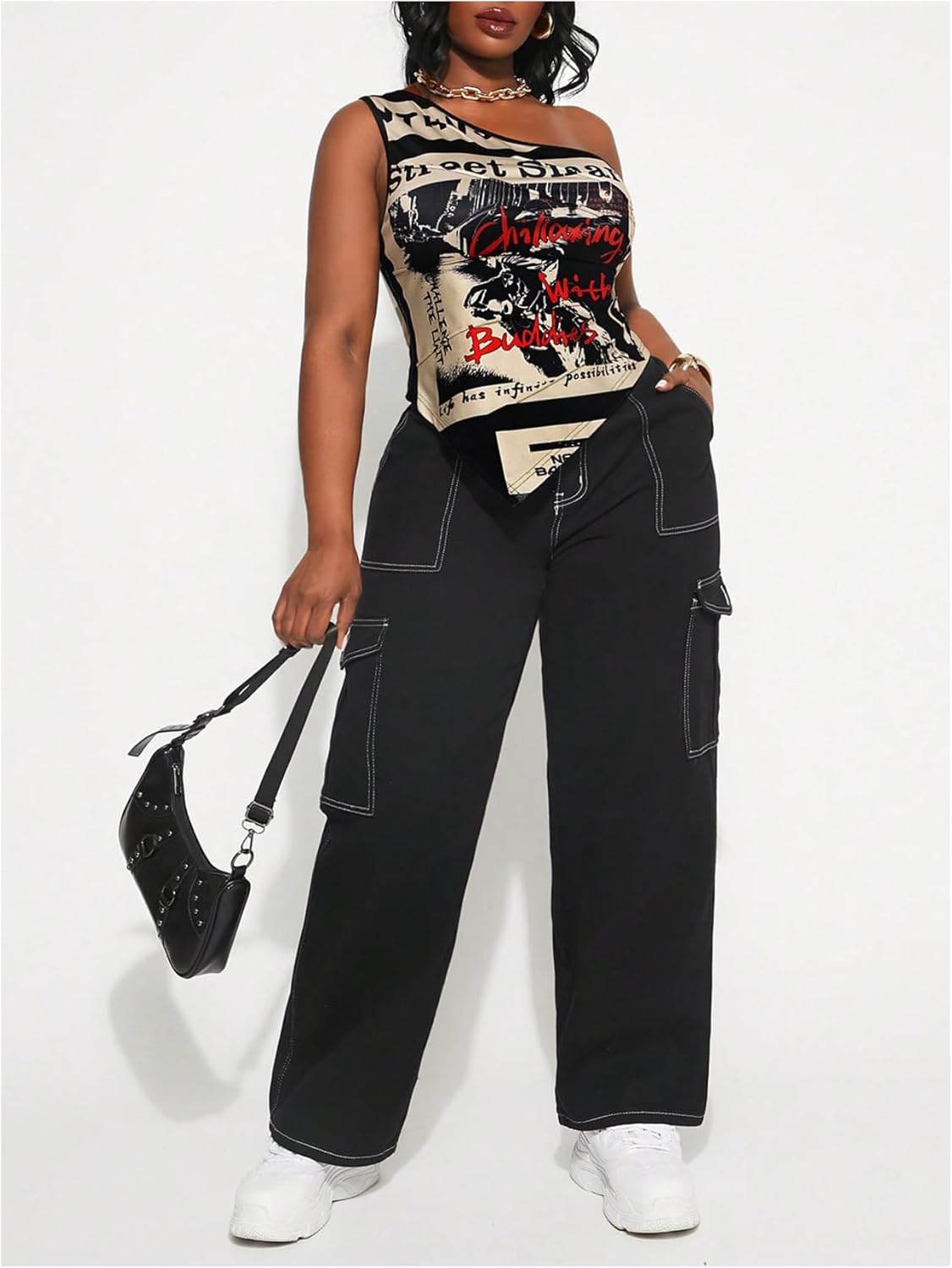 Women's Plus Size Y2K One Shoulder Tops Streetwear Graphic Sleeveless Asymmetrical Tank Top - Image 5