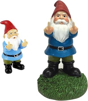 Gnometastic Double Bird Garden Gnomes Set - Middle Finger Gnome Figurines 3.5in + 8.45in, Funny Gnomes Garden Statue Decorations for Yard, Lawn Outdoor