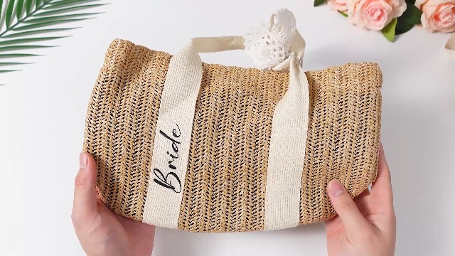Bolso Tote para Novia de Paja Tejida a Mano miniatura 7