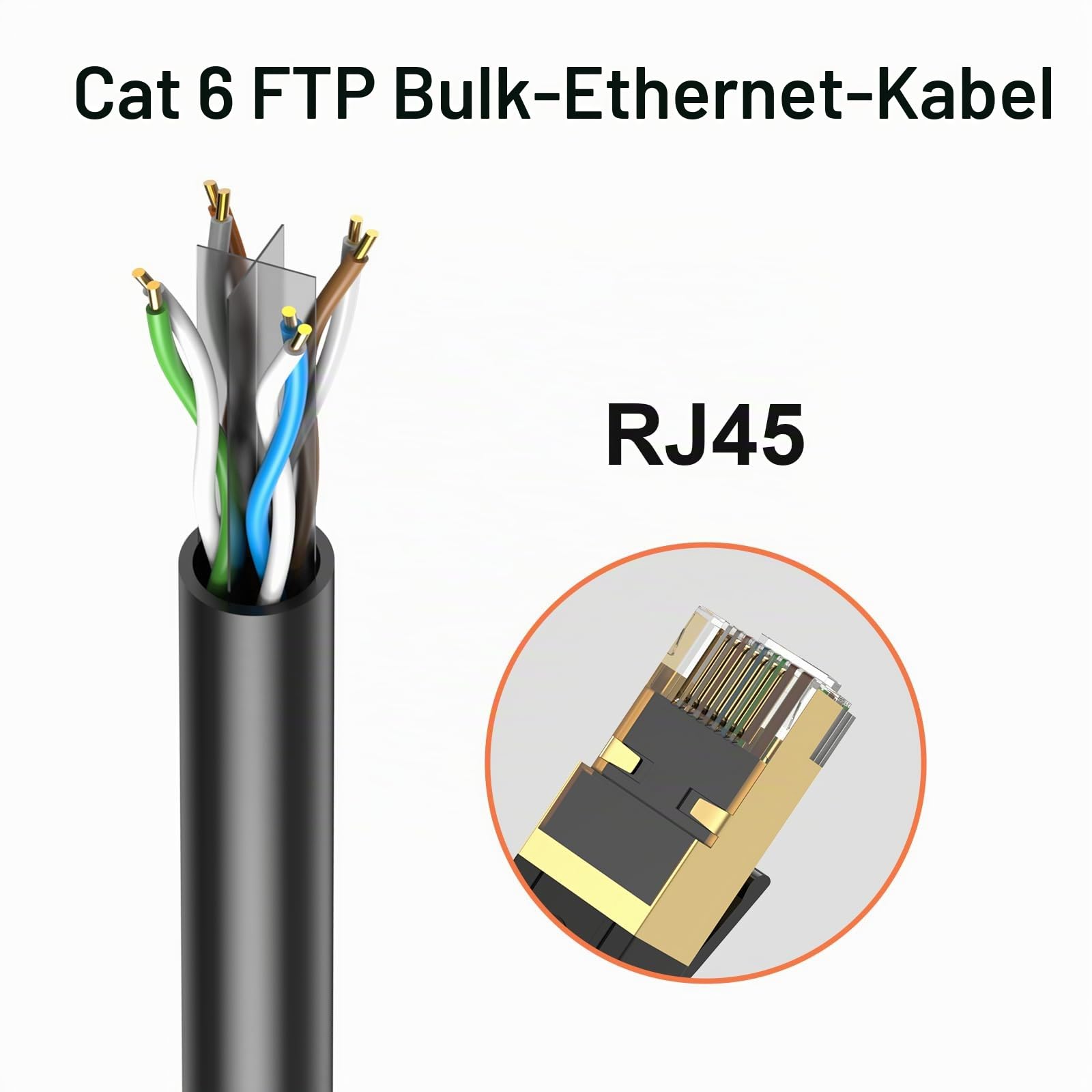 Cat6 LAN Kabel Netzwerkkabel 200m UTP 26AWG 500MHz - Kabelrolle für Verkabelung, Büro & Gaming, Cat.6