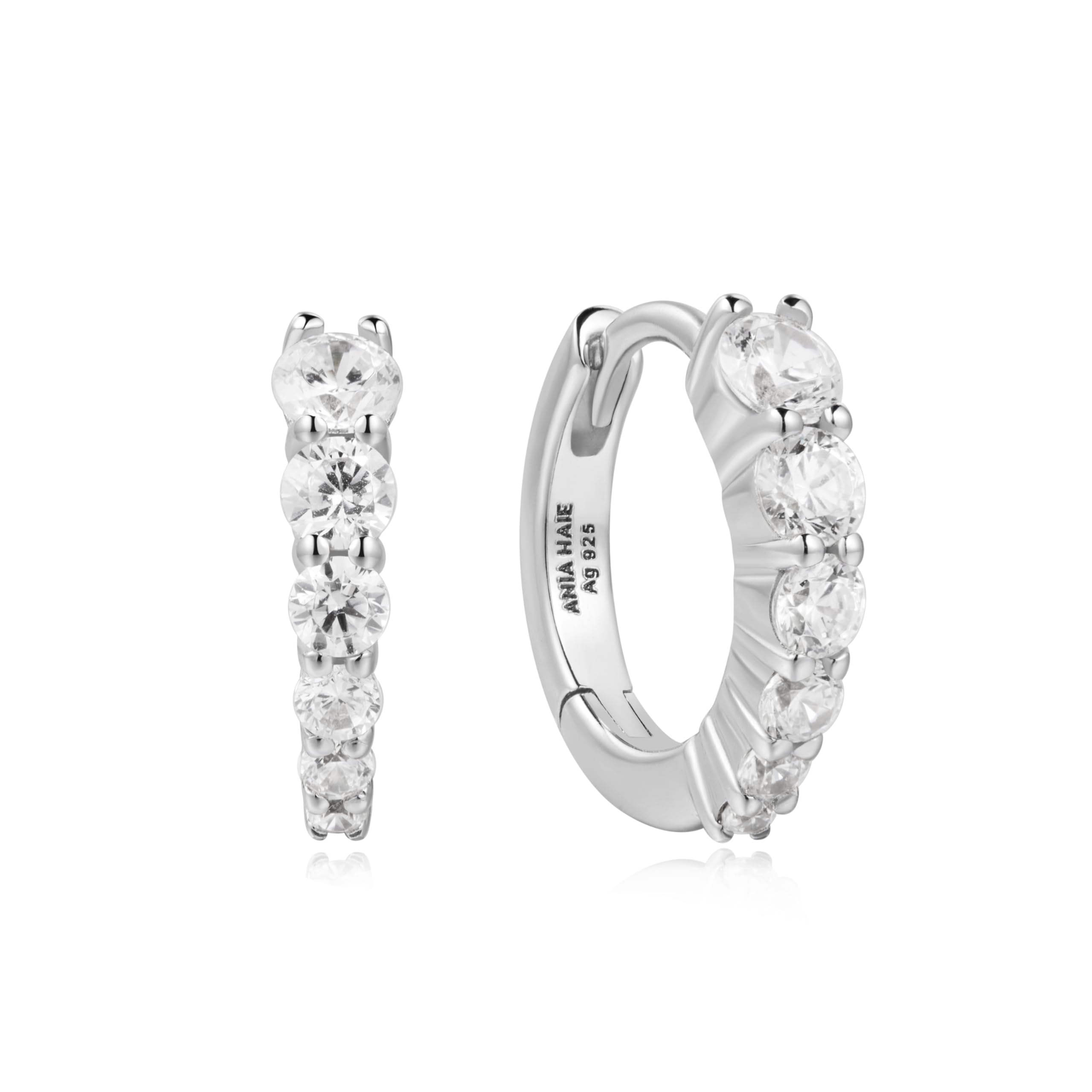ANIA HAIE Pendientes de aro Dusk Divas Gradient Pavé Huggies de plata de ley 925, con 12 circonitas cúbicas, tamaño: 8,5 x 1,5 – 2,3 mm, incluye paquete de regalo