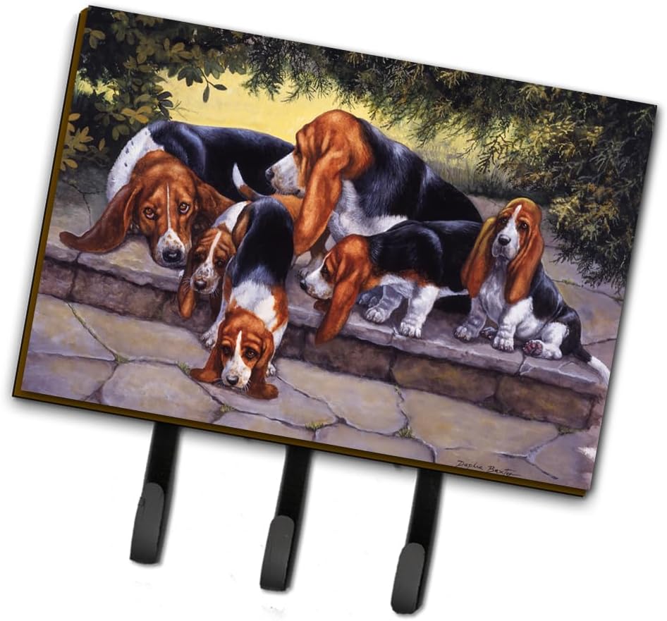 Caroline's Treasures BDBA0276TH68 Basset Hound Puppies, Momma and Daddy Leash or Key Holder, Wall Hooks, Key Hooks Holder, Coat Rack Wall Mount, Coat Hooks, Hooks for Hanging Keys, Towels, Aprons, Lea