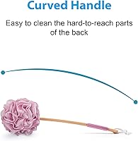 Vista 7 de AmazerBath Esponja de ducha de lufa para la espalda, esponja de malla suave de PE con mango largo de madera, esponja de baño para hombres y mujeres