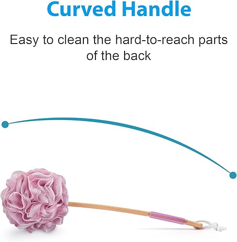 Miniatura 7 de AmazerBath Esponja de ducha, esponja de lufa, esponja de malla suave de polietileno con mango largo de madera, esponja de baño para hombres y