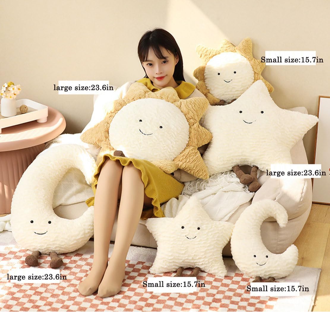 Comfortable Sun Throw Pillow Stars Moon Sofa Cushion Lovely Exquisite Cushion (23.6in, Star)