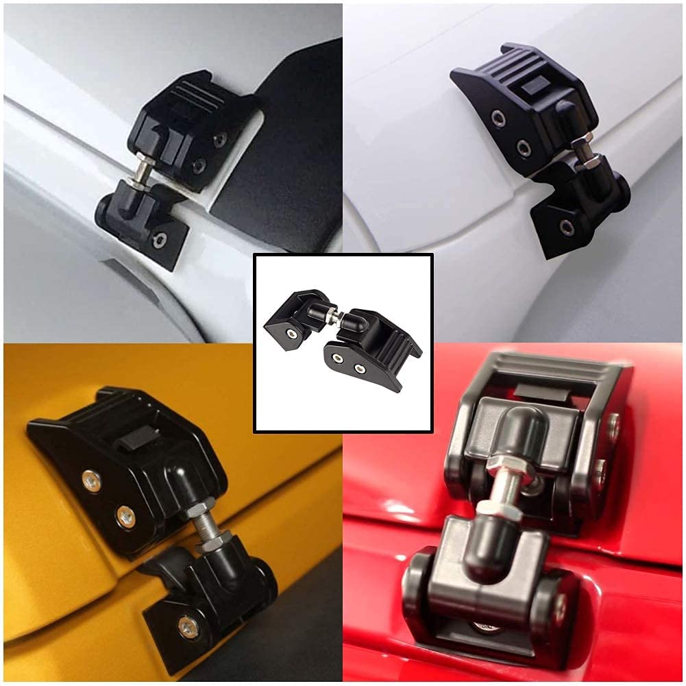 Kit Regolabile con Chiusura A Scatto per Cofano per Jeep Wrangler JK, JKU Rubicon Sahara Sport 2007-2018, Alluminio Nero, Nessuna Perforazione Richiesta, 1 Paio