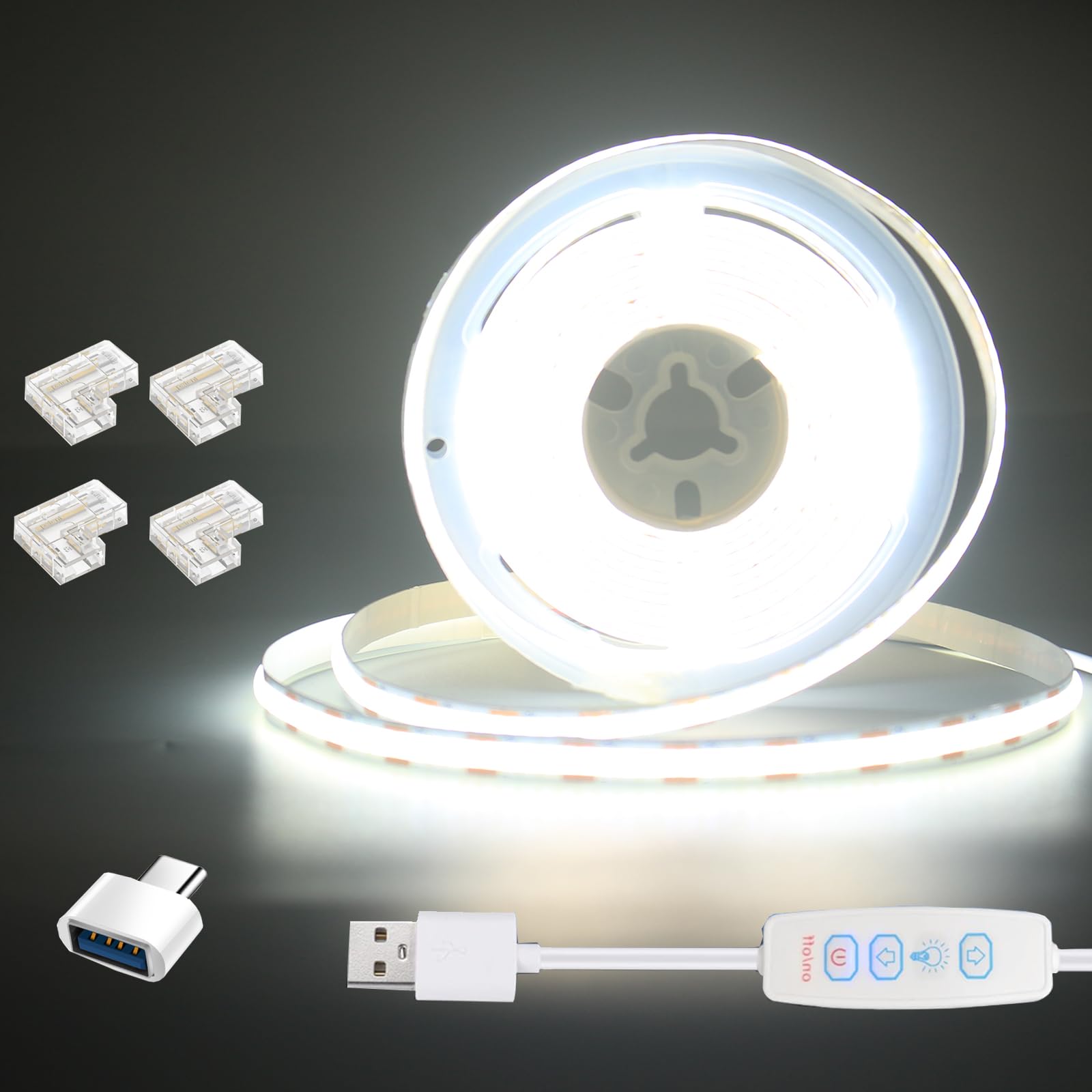 ledテープライト COB LEDストリップ USB 5v 320LEDs/m…