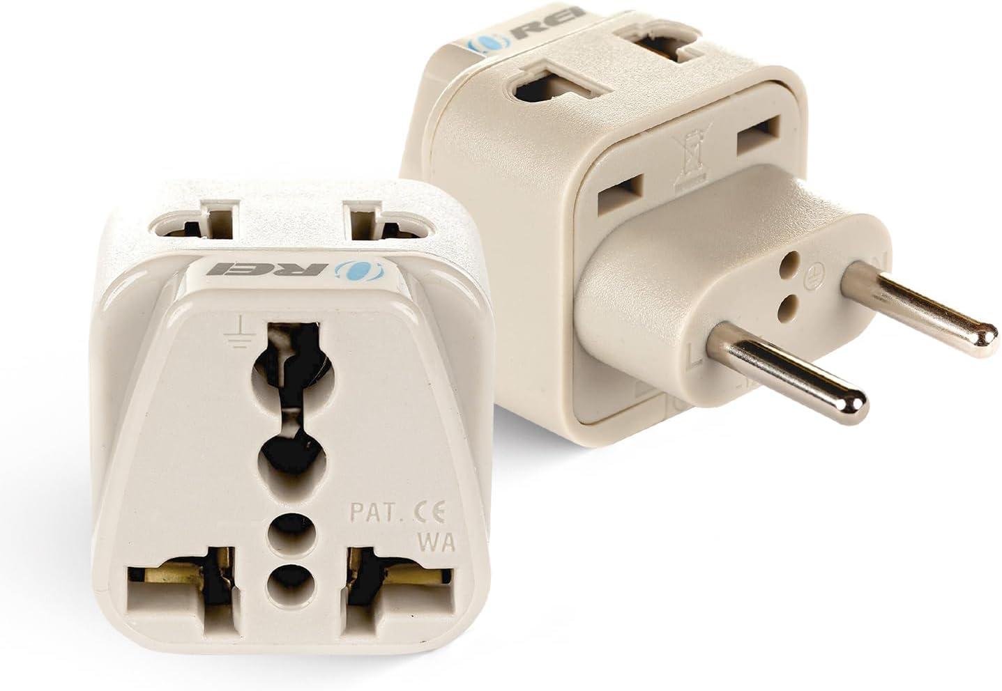 OREI European Plug Adapter, India to Europe, Russia, Turkey & More - Type C - 2 in 1 - Perfect for Laptop, Camera Charger and More- CE, RoHS - 2 Pack -Beige - 5 Years Warranty