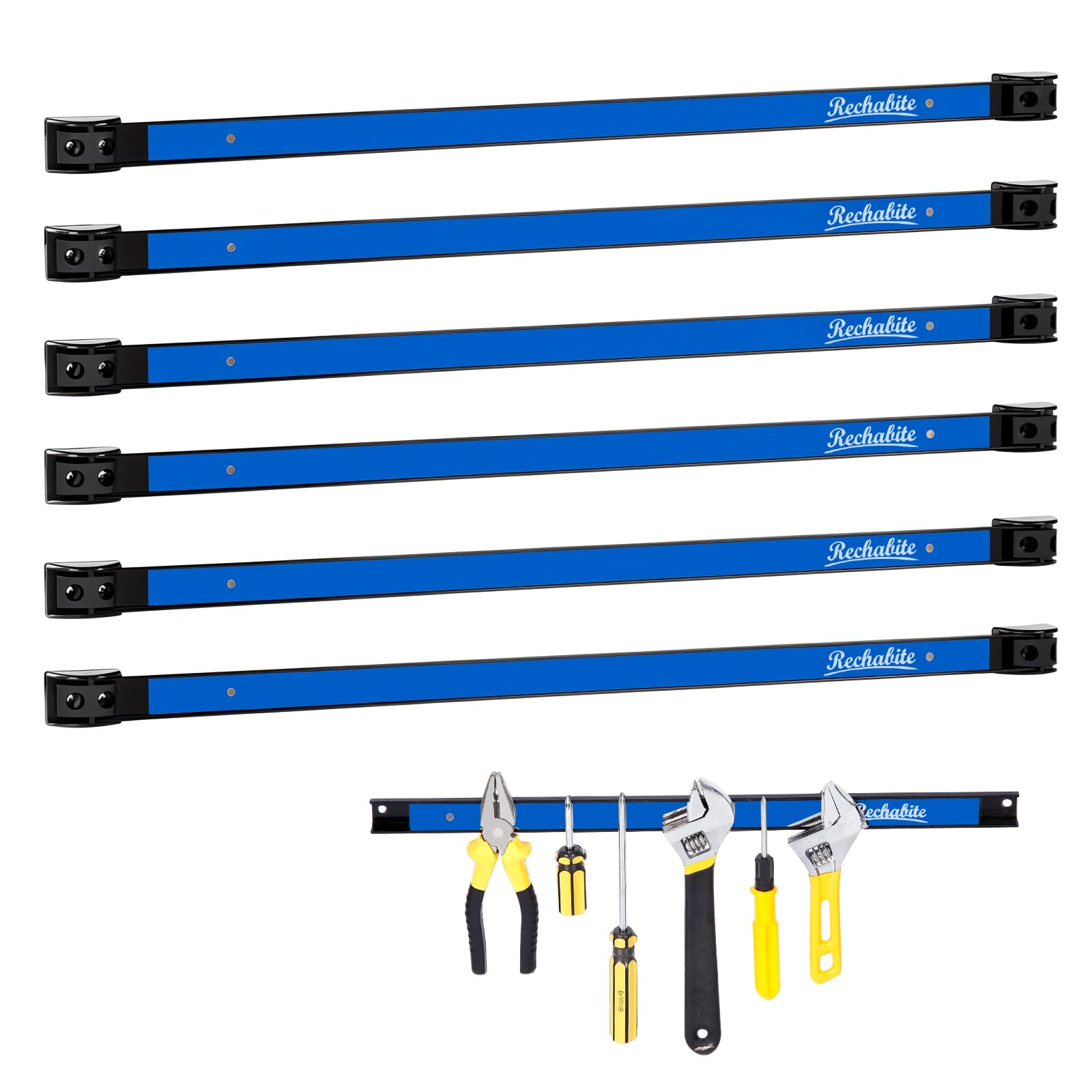 6 Pieces 24" Magnetic Tool Holder Strip, Blue Magnet Bar, Metal Tool Organizer Rack for Garage Organization, Easy To Install in Workshop, Mounting Screws Included