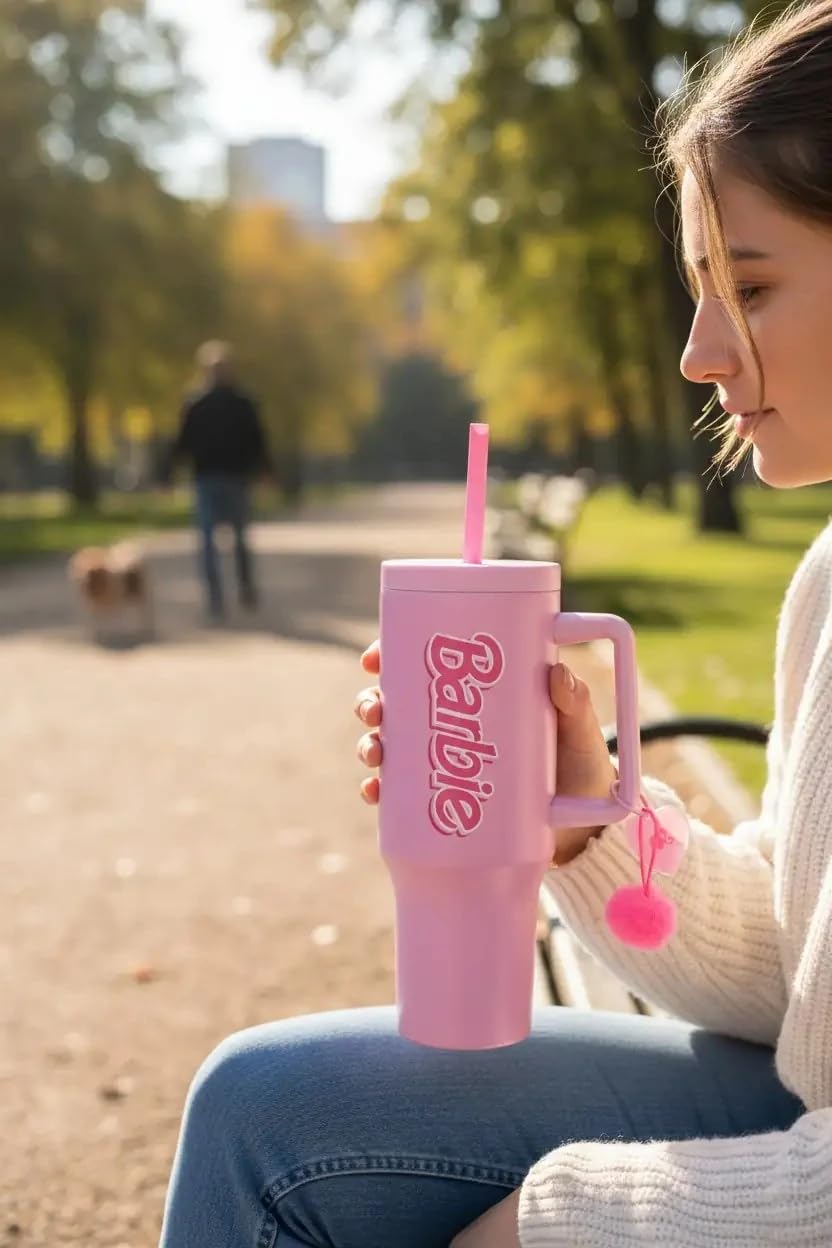 Miniso Barbie Lisanslı Pembe Serisi Çift Cidarlı Pipetli Çelik Termos 26.5 Cm, 2019120310102