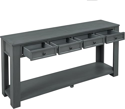 Merax Mesa de entrada de 2 niveles con estante de almacenamiento, mesa consola de 63 pulgadas con 4 cajones, mesa de sofá larga para entrada,