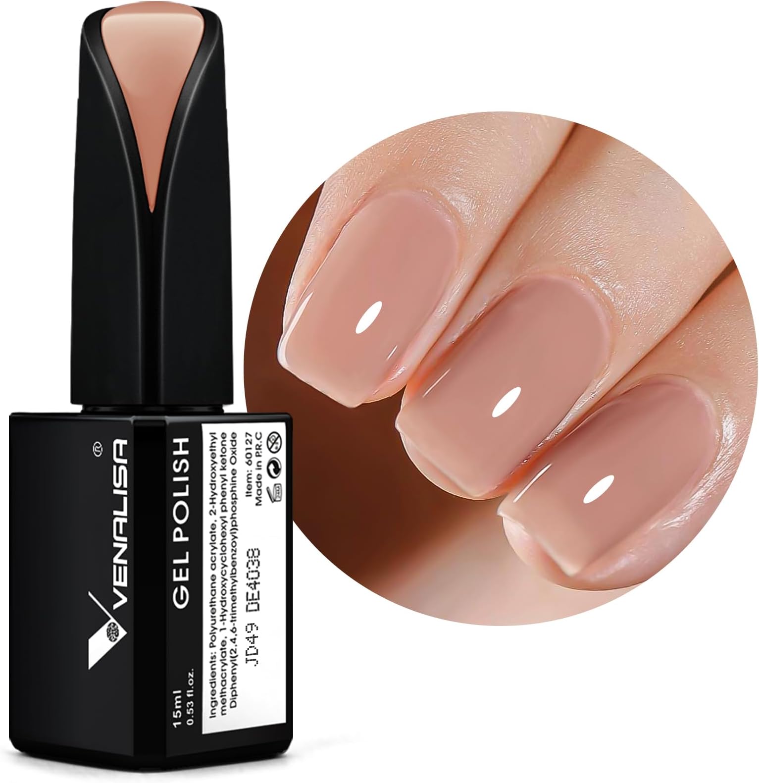 VENALISA 15ml Jelly Gel Nail Polish, Neutral Jelly Nude Pink Gel Polish Sheer Pink Translucent Color Soak Off UV LED Nail Gel Polish Nail Art Starter Manicure Salon DIY at Home, 0.53 OZ