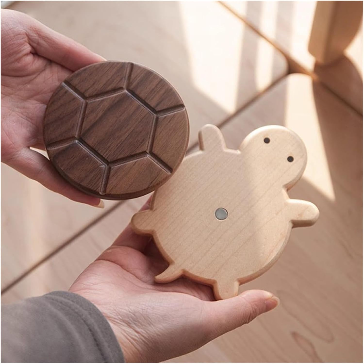 2Pcs Cartoon Wood Funny Turtle Coaster Heat Resistant Magnetic Detachable CupMat