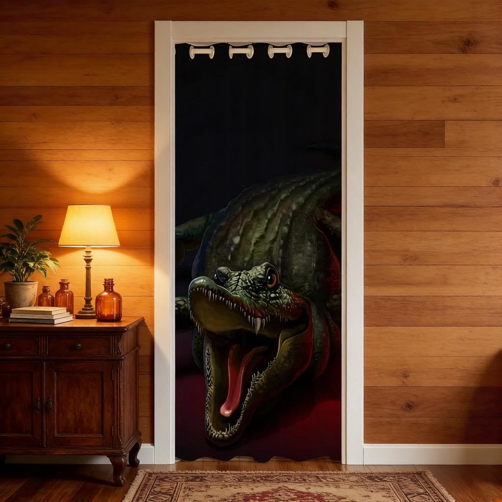 Loussiesd Crocodile Door Cover Curtain Insulated Thermal Curtains for Bedroom 3D Wild Alligator Super Cozy Kids Adults Home Decor Horror Wildlife 30%-50% Room Darkening Curtain 86x203cm 1 Panel — image 1