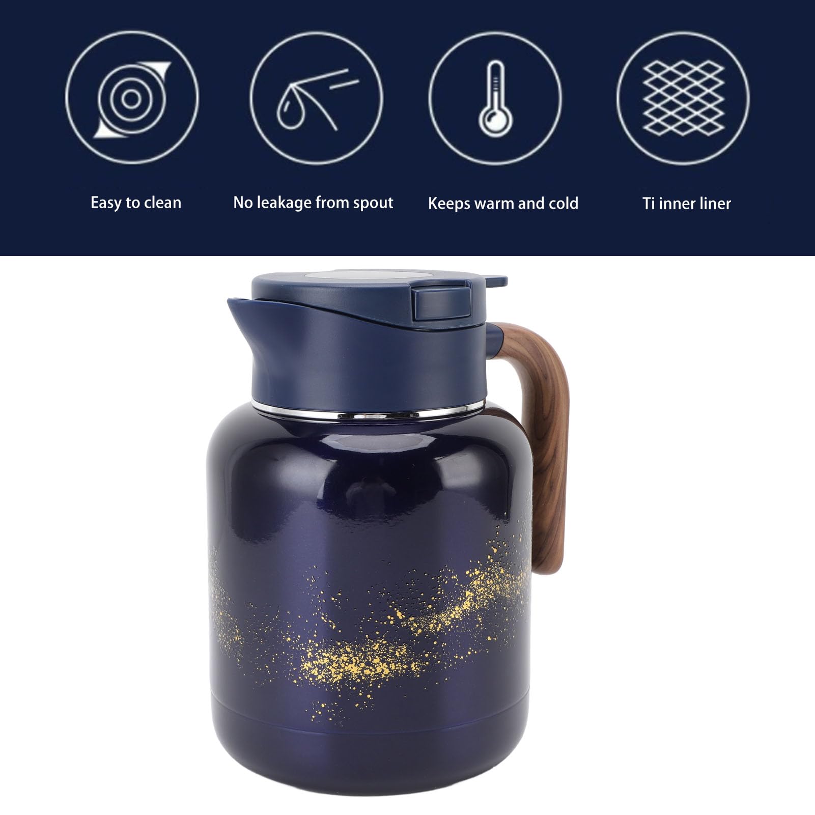 Kawa Termowa Karae, 1300 Ml Izolowany Stal Nierdzewny Garnek z herbatą z Wbudowanym Infuzorem, pokrywką i Uchwytem, ​​karafką termiczną na Gorące Napoje, Zielona Herbata, Kawa