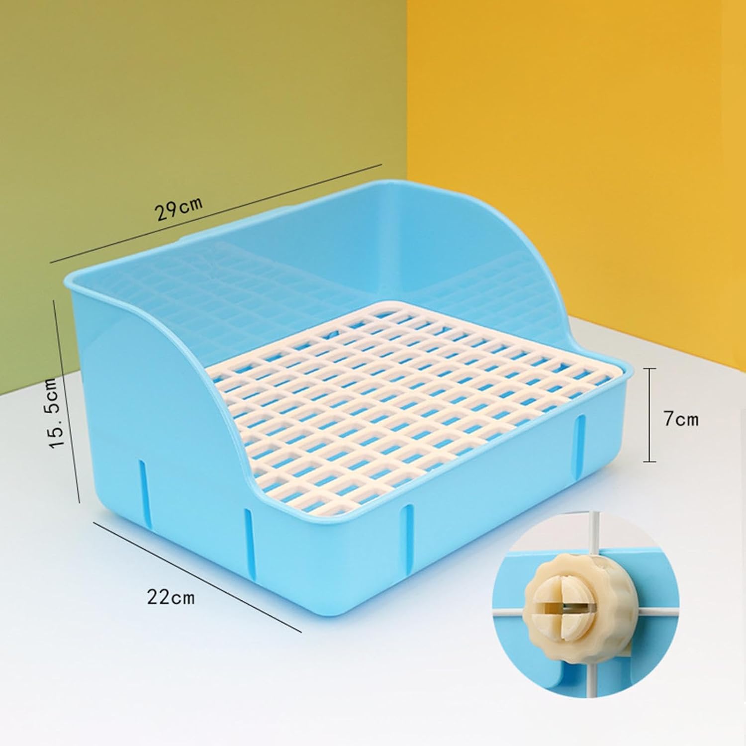 Corner Litter Pan for 29x22x15.5cm Pet Toilet for Small Animals, Blue pp mesh