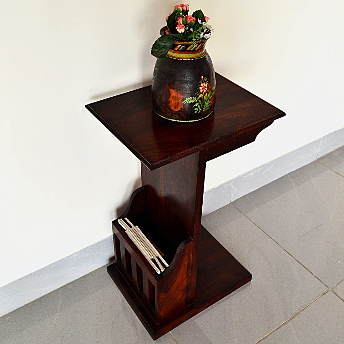 Dark Wooden Stool with Magazine Holder-image-37