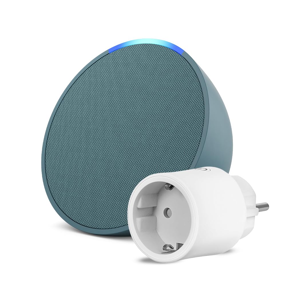 Echo Pop | Verde azulado + OSRAM SMART+ Enchufe inteligente con Matter, compatible con Alexa - Kit de inicio de Hogar digital