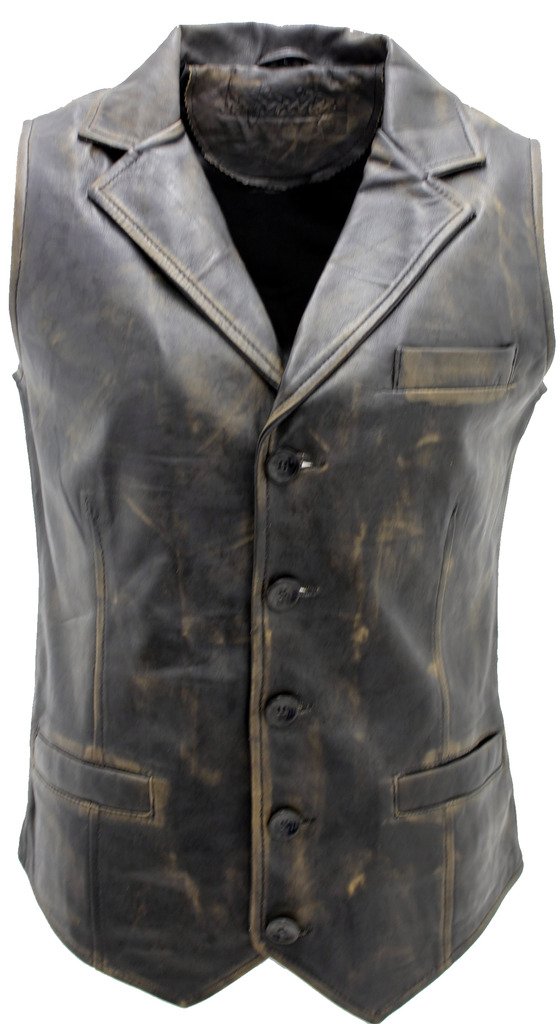 Infinity Leather Men's   Black  Classic Vintage Leather Waistcoat-Gosport in Size 4XL, BrandAlley