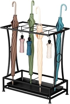 SOVORM Metal Umbrella Stand Holder with Removable Drip Tray, Freestanding Umbrella Organizer Rack for Home Office Commercial Patio Entryway, Black
