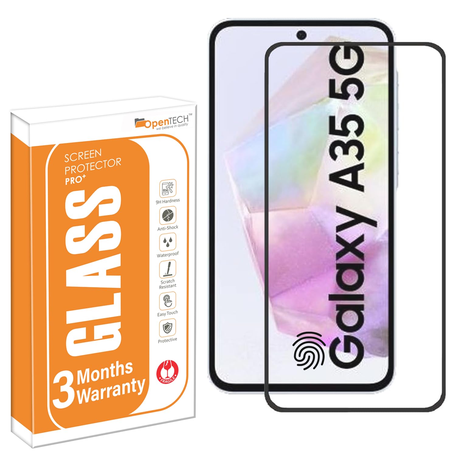 OpenTech® Military-Grade Tempered Glass Screen Protector Compatible For Samsung Galaxy A35 5G / Samsung Galaxy A55 5G (6.6 Inches) With Edge To Edge Coverage And Easy Installation Kit for Smartphone