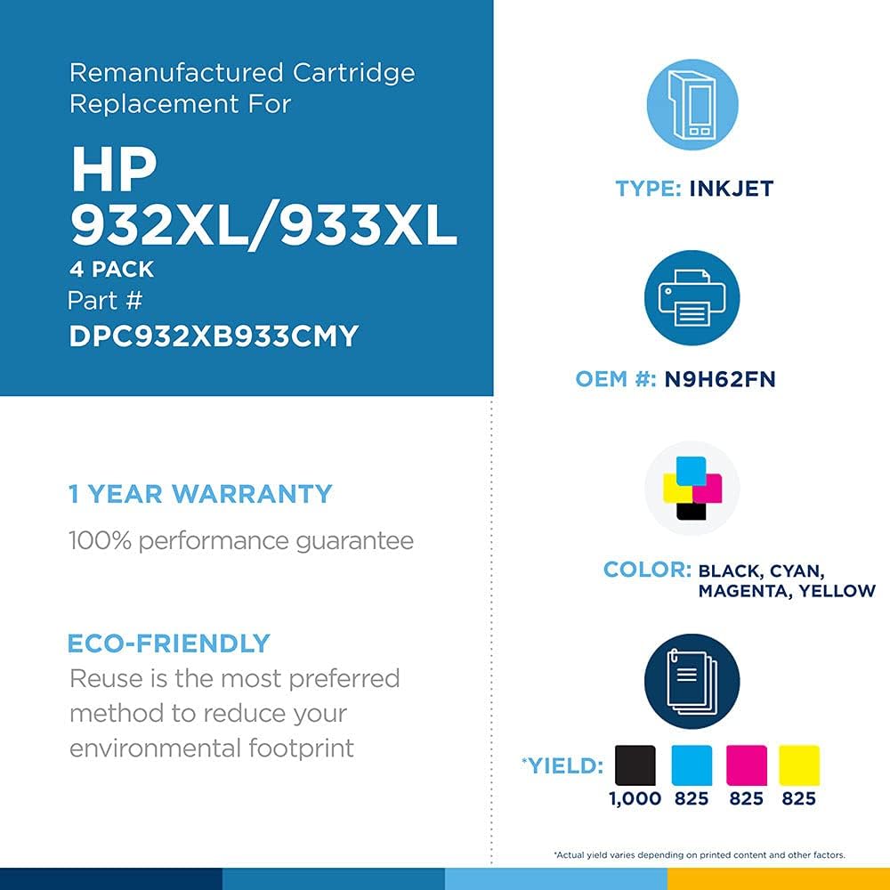 Frее Shірріng 🛒 Dataproducts Brand Remanufactured Ink Cartridge Replacement for HP 932XL/933XL N9H62FN | Black, Cyan, Magenta, Yellow 4 Pack Nеw Arrіvаlѕ Dataproducts Brand Remanufactured Ink Cartridge Replacement for HP 932XL/933XL N9H62FN | Black, Cyan, Magenta, Yellow 4 Pack