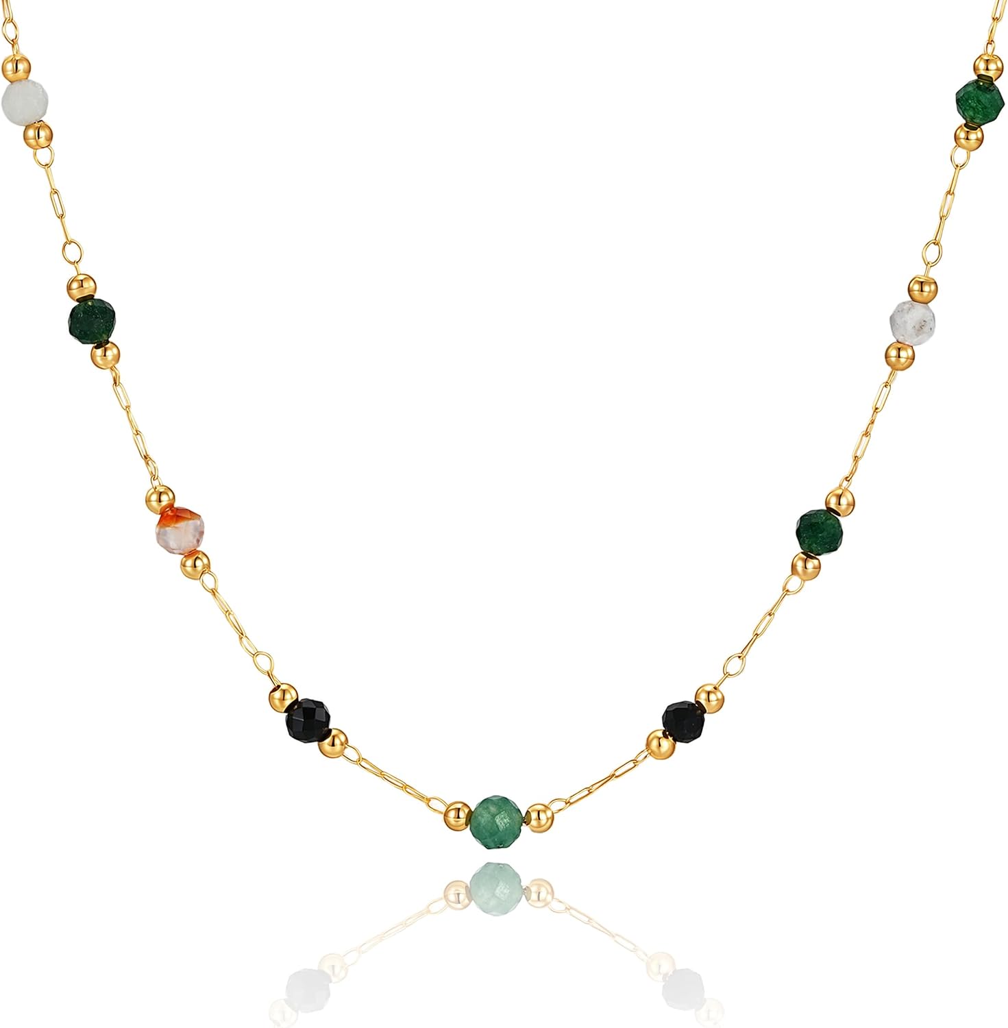 Fettero Dainty Beads Choker Neckces for Women - 14K Gold Plated Beaded Necklace Summer Beach Choker Boho Gold Necklace for Women Jewelry