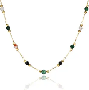 Fettero Dainty Beads Choker Neckces for Women - 14K Gold Plated Beaded Necklace Summer Beach Choker Boho Gold Necklace for Women Jewelry