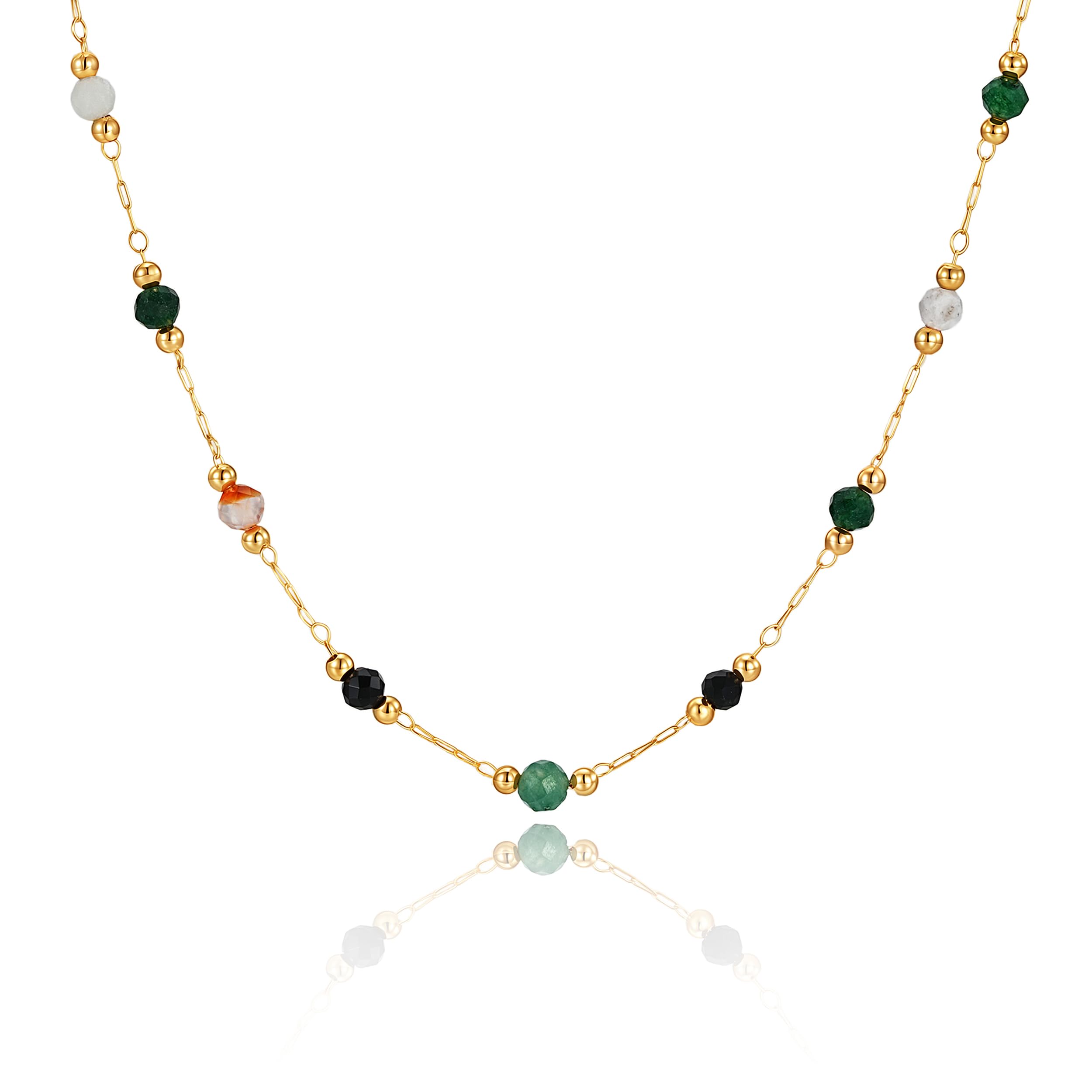 Fettero Dainty Beads Choker Neckces for Women - 14K Gold Plated Beaded Necklace Summer Beach Choker Boho Gold Necklace for Women Jewelry