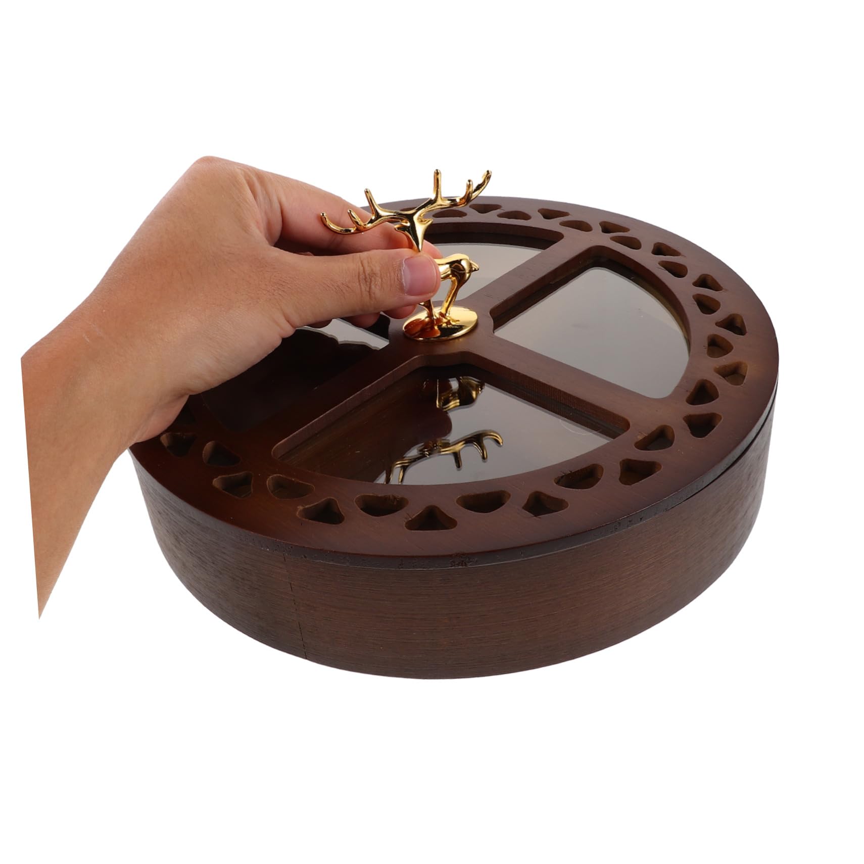ABOOFAN Plateau à Fruits Secs Rond avec Couvercle Plateau Compartimenté de Noyer pour Noix Bonbons et Fruits Secs Boîte de Rangement à Sections pour Partages Famille et Réunions