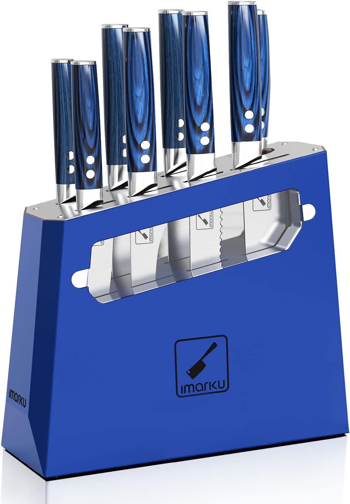 Knife Set, imarku 9 Piece Kitchen Knife Set, Knife Sets for Kitchen with Block and Sharpener, Japanese Stainless Steel Professional Knife Set for Chef with Ergonomic Handle, Blue, Gifts for Women