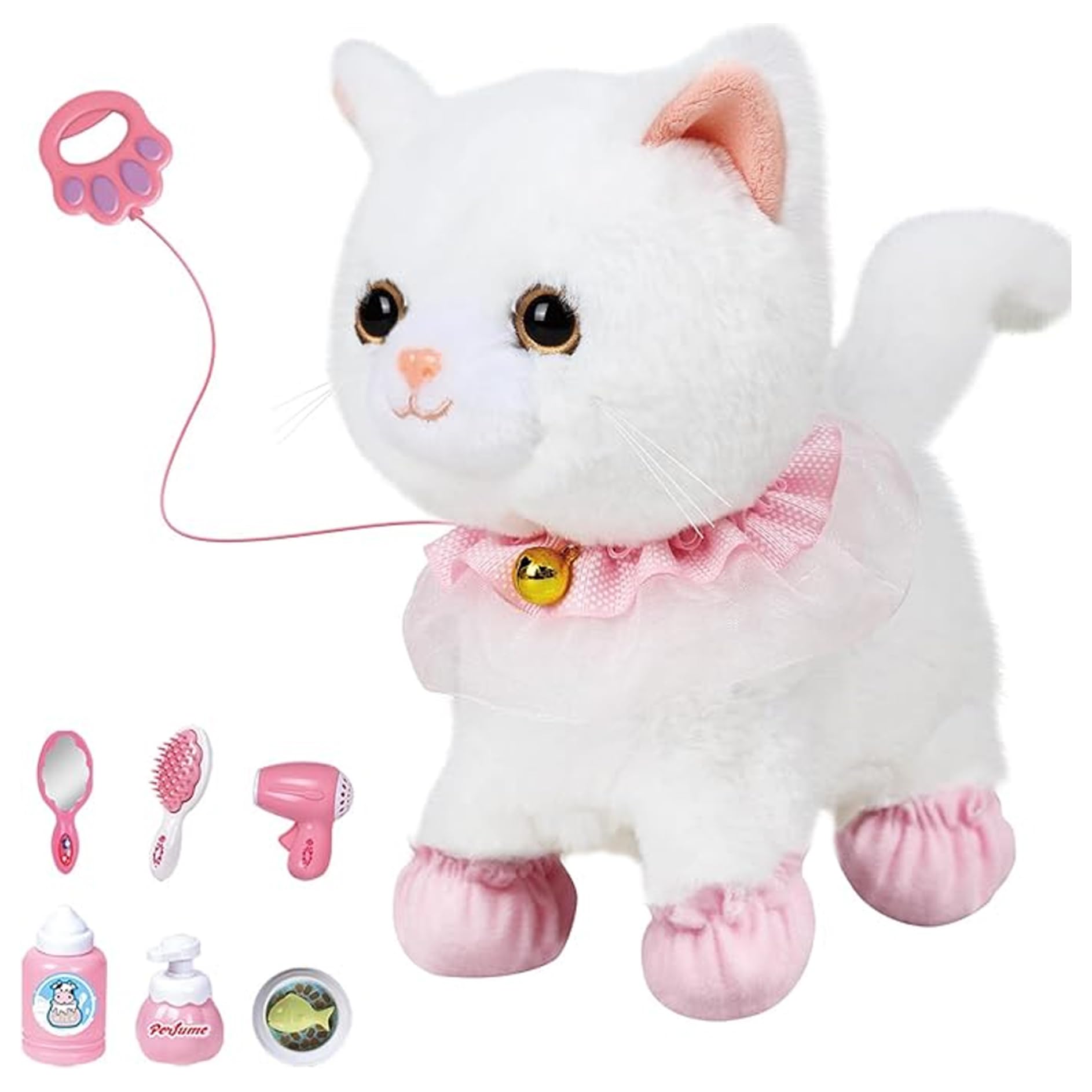 Jorzer Giochi per gatti per bambini Gatto robot interattivo con attivazione vocale e tattile con guinzaglio telecomandato Gattino parlante che cammina per ragazzi e ragazze